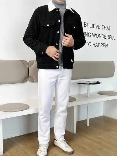 Lässige Cord-Sherpa-Jacke mit Kragen für Herren | Ideal für den Winter