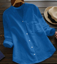 Bluse Damen Langarm Stehkragen in Hellblau