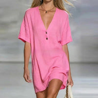 Fabiana | Damen V-Ausschnitt Kurzarm Minikleid in Rosa