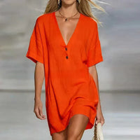 Fabiana | Damen V-Ausschnitt Kurzarm Minikleid in Orange