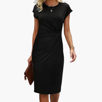 Fabrizia | Damen Rundhals Kurzarm Midi Kleid in Schwarz