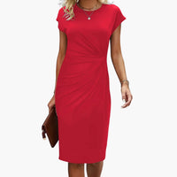 Fabrizia | Damen Rundhals Kurzarm Midi Kleid in Rot