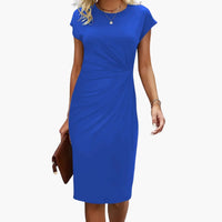 Fabrizia | Damen Rundhals Kurzarm Midi Kleid in Königsblau