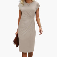 Fabrizia | Damen Rundhals Kurzarm Midi Kleid in Beige