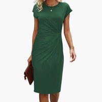 Fabrizia | Damen Rundhals Kurzarm Midi Kleid in Dunkelgrün