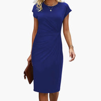 Fabrizia | Damen Rundhals Kurzarm Midi Kleid in Marine Blau