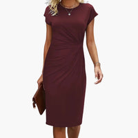 Fabrizia | Damen Rundhals Kurzarm Midi Kleid in Braun