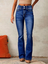 Greta | Damen High Waist Jeans Weites Bein Trend Modern Denim in Dunkelblau