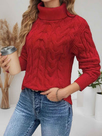 Damen Pullover mit Rollkragen und langen Ärmeln in Rot