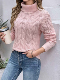 Damen Pullover mit Rollkragen und langen Ärmeln in Hellrosa