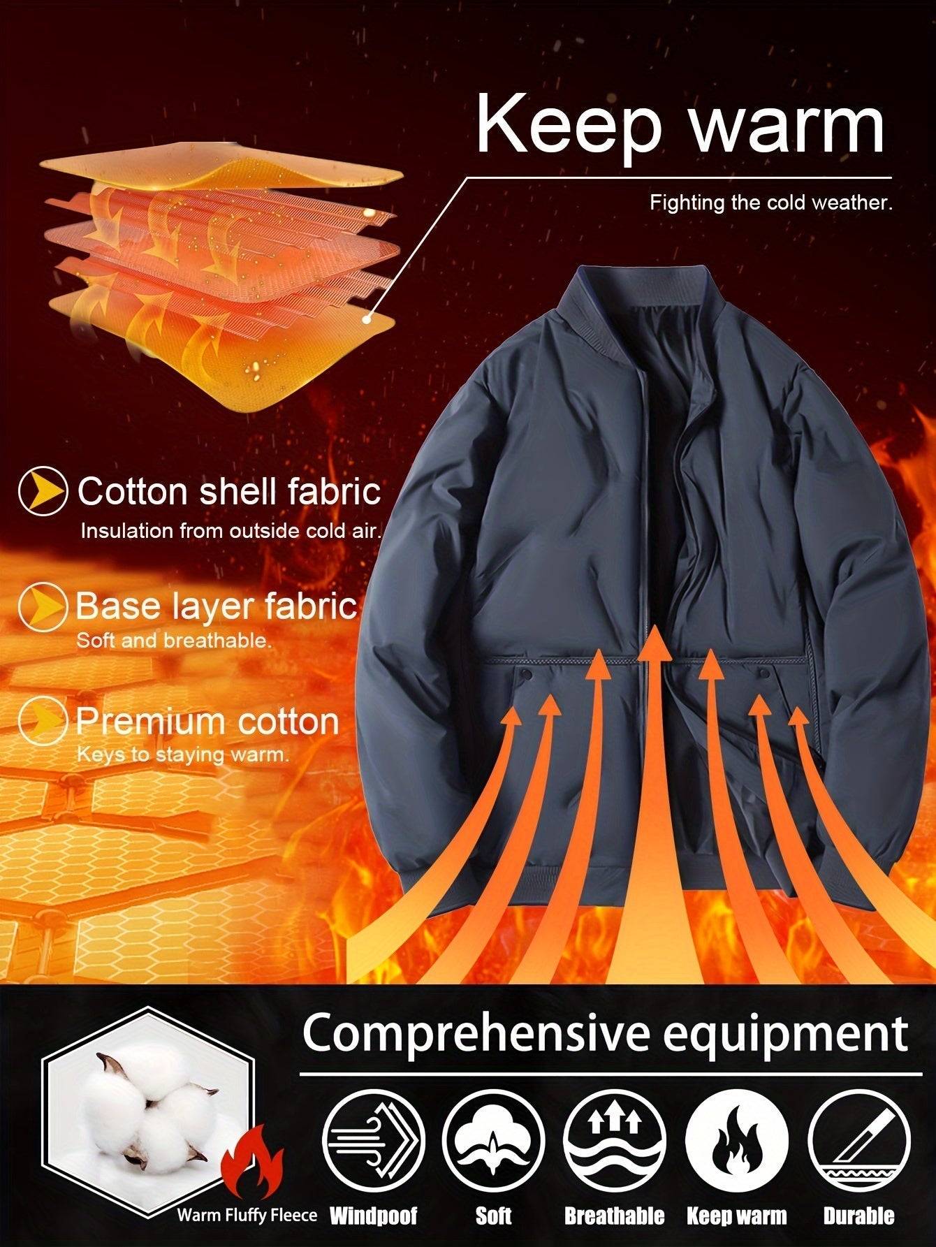 Warme Fleece-Winter-Steppjacke für Herren | Ideal für den Winter