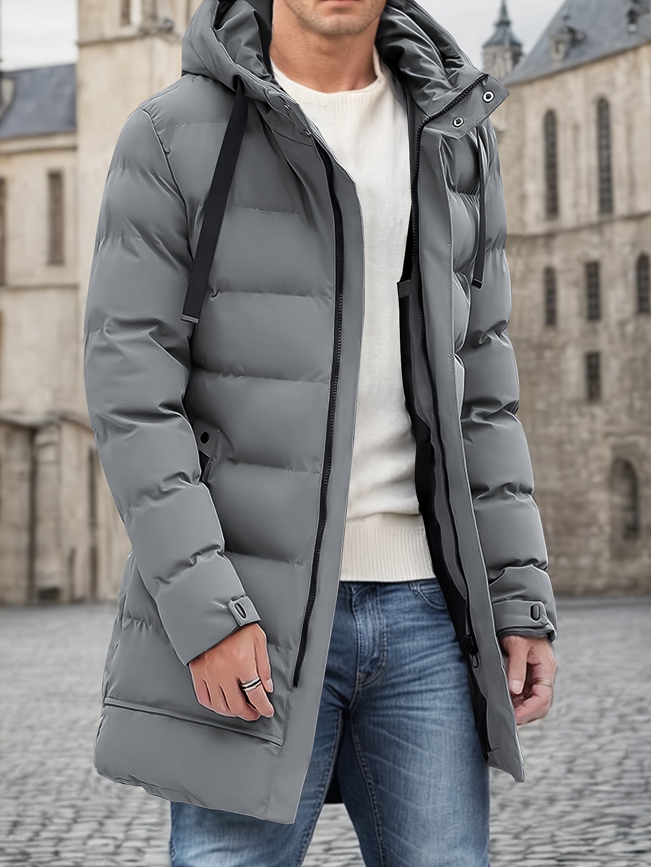 Warme Winterjacke mit Kapuze und langem Design für Herren | Ideal für den Winter