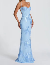 Vivienne | Damen Figurbetones Maxikleid Spitze Elegant Festlich Abend in Hellblau