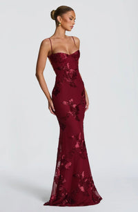 Vivienne | Damen Figurbetones Maxikleid Spitze Elegant Festlich Abend in Bordeaux