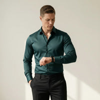 Florian | Herren Hemd Bügelfreis Slim Fit Langarm Einfarbig Business in Grün
