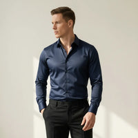 Florian | Herren Hemd Bügelfreis Slim Fit Langarm Einfarbig Business in Marineblau