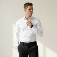 Florian | Herren Hemd Bügelfreis Slim Fit Langarm Einfarbig Business in Weiß