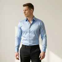 Florian | Herren Hemd Bügelfreis Slim Fit Langarm Einfarbig Business in Blau