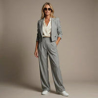 Claudine | Damen Hosenanzug Nadelstreifen Blazer Gerade Hose Business in Grau