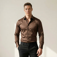 Florian | Herren Hemd Bügelfreis Slim Fit Langarm Einfarbig Business in Kaffee
