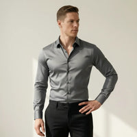 Florian | Herren Hemd Bügelfreis Slim Fit Langarm Einfarbig Business in Grau