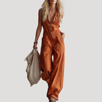 Fiora | Damen Jumpsuit Weites Bein Ärmellos V-Ausschnitt in Orange