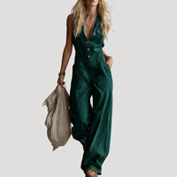 Fiora | Damen Jumpsuit Weites Bein Ärmellos V-Ausschnitt in Grün