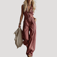 Fiora | Damen Jumpsuit Weites Bein Ärmellos V-Ausschnitt in Rot