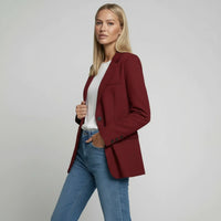 Marianne | Damen Langer Blazer Zweiknopf Klappentaschen Elegant Business in Weinrot