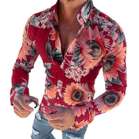 Floriano | Herren Langarm Hemd mit Blumenmuster in Rot