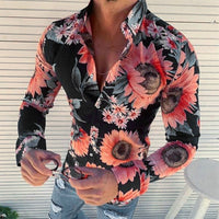 Floriano | Herren Langarm Hemd mit Blumenmuster in Marineblau