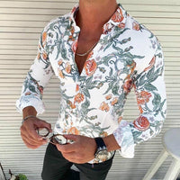 Floriano | Herren Langarm Hemd mit Blumenmuster in Turkis