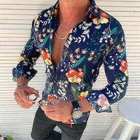 Floriano | Herren Langarm Hemd mit Blumenmuster in Blau