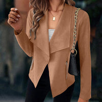 Florinda | Damen Kurzjacke Wasserfallkragen Langarm in Khaki