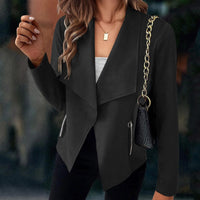 Florinda | Damen Kurzjacke Wasserfallkragen Langarm in Schwarz