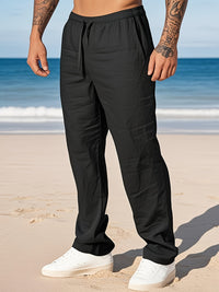 Tom | Herren Sommerhose Straight Fit Kordelzug Komfort Casual Leicht in Schwarz