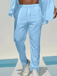 Tom | Herren Sommerhose Straight Fit Kordelzug Komfort Casual Leicht in Blau