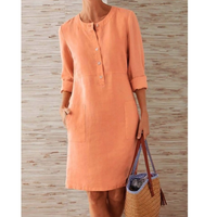 Franka | Damen Hemdblusenkleid mit 3/4 Ärmeln und Taschen in Orange