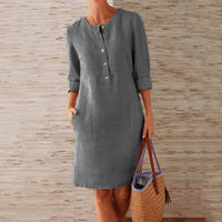Franka | Damen Hemdblusenkleid mit 3/4 Ärmeln und Taschen in Grau