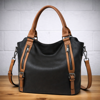 Franka | Damen Schultertasche mit Verstellbarem Riemen in Schwarz Mit Braun