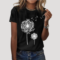 Frida | Damen Pusteblume Print T-Shirt in Schwarz