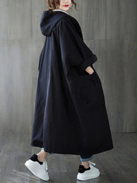 Frieda | Langer Kapuzen-Trenchcoat in Oversized-Passform in Schwarz