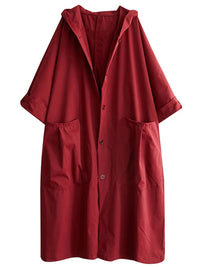 Frieda | Langer Kapuzen-Trenchcoat in Oversized-Passform in Rot