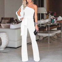 Friederike | Damen One Shoulder Gürtel Jumpsuit in Weiß