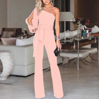 Friederike | Damen One Shoulder Gürtel Jumpsuit in Rosa