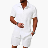 Friedrich | Herren Kurzarm Hemd Shorts Set in Weiß