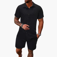 Friedrich | Herren Kurzarm Hemd Shorts Set in Schwarz