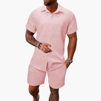 Friedrich | Herren Kurzarm Hemd Shorts Set in Rosa