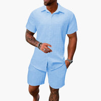 Friedrich | Herren Kurzarm Hemd Shorts Set in Hellblau