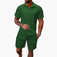 Friedrich | Herren Kurzarm Hemd Shorts Set in Dunkelgrün